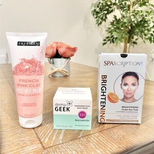 3 for $15 - Spa Skincare Bundle Freeman Pink Clay + Derma Geek + Eye Pads 3pc